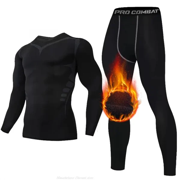 New Winter Warm Men Fleece Thermal Undershirts Long Sports Tracksuit