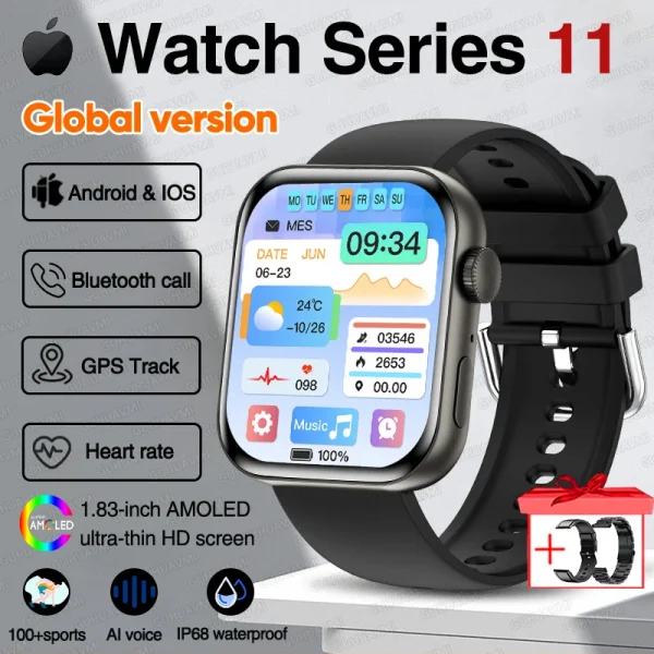 For IOS Watch Series 11 Men Women Smart Watch GPS Trajectory Bracelet AMOLED Display Bluetooth Call Sport Waterproof Smart Watch