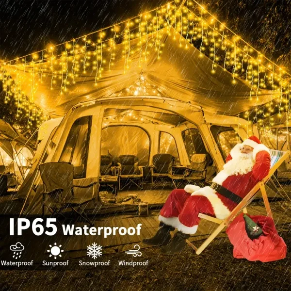 LED Outdoor Solar Icicle Lights Waterproof Christmas 8 Lighting Modes