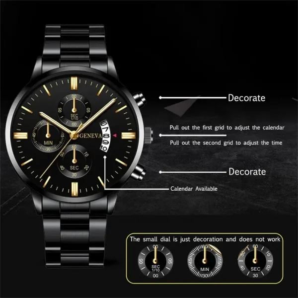 Men Stainless Steel Quartz Business Calendar Watch
