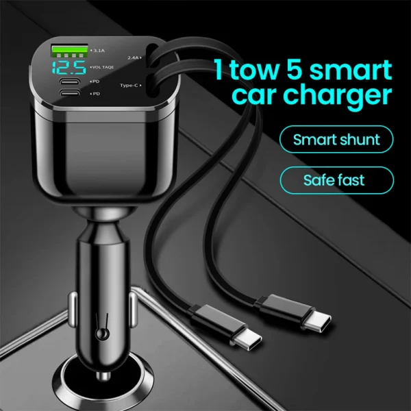 5-in-1 Retractable Car Charger Adapter