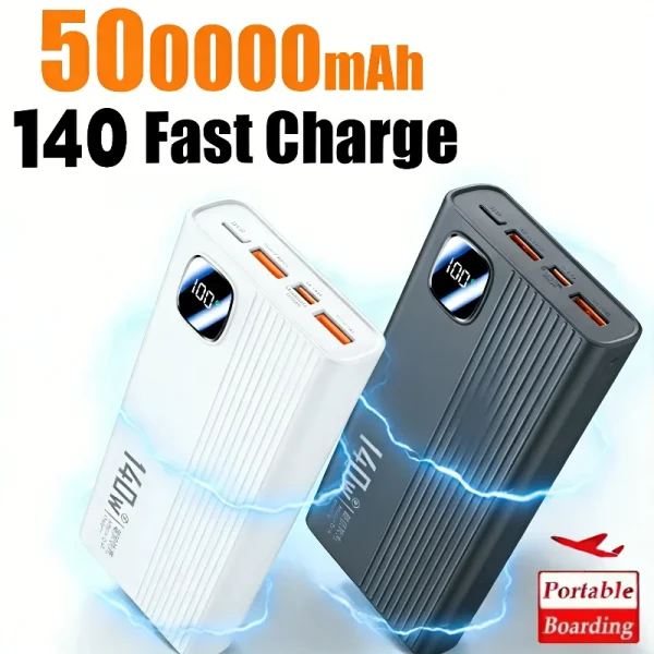 140W 500000mAh Power Bank Large Capacity 4 In1 Cables Intelligent Digital