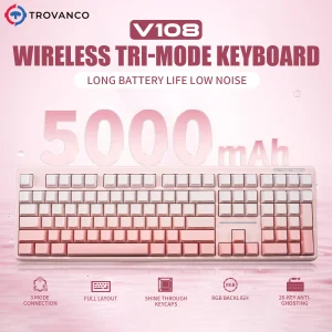V108 Pro Bluetooth Keyboard  Wired&Wirel 2.4G Full Layout RGB Backlit Low Noise for Office gaming Membrane Keyboard