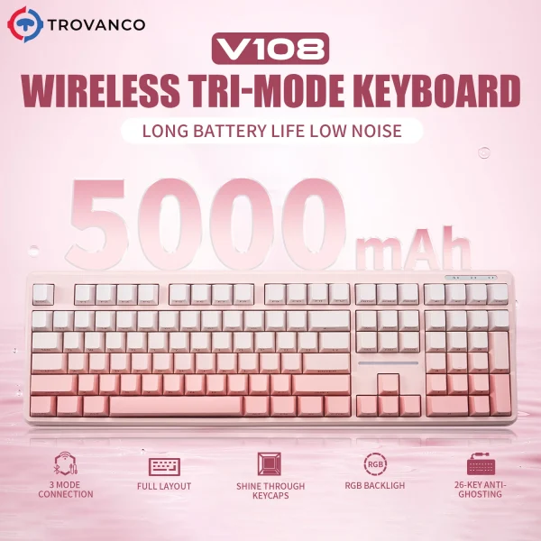 V108 Pro Bluetooth Keyboard  Wired&Wirel 2.4G Full Layout RGB Backlit Low Noise for Office gaming Membrane Keyboard