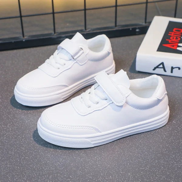 Children Casual Shoes White Pu Leather Plain Design