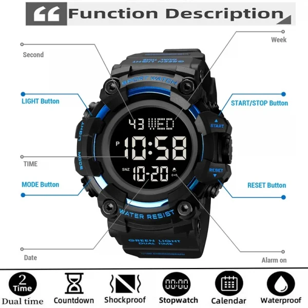 Skmei Waterproof Dual Time Digital Sports Watch