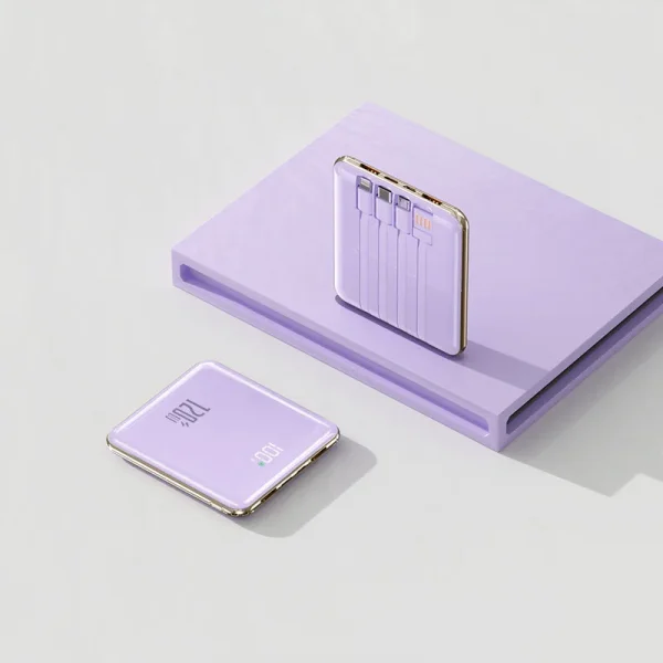 Power Bank 20000mAh Ultra Thin Portable Charger with Built-in Cable Large Capacity Super Fast Charging Powerbank for Smartphones