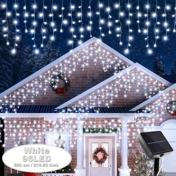 LED Outdoor Solar Icicle Lights Waterproof Christmas 8 Lighting Modes