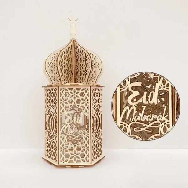 Eid Mubarak Wooden Pendant LED Candles Light