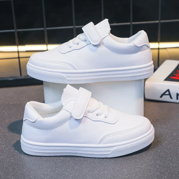 Children Casual Shoes White Pu Leather Plain Design