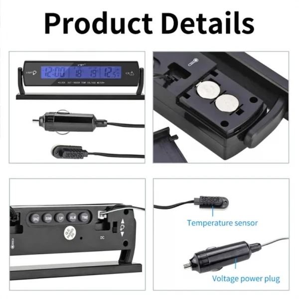 Atomic Clock with Indoor Outdoor Temperature, Digital Alarm Clock with Large Display, Self Setting Clock for Vehicle KXRE