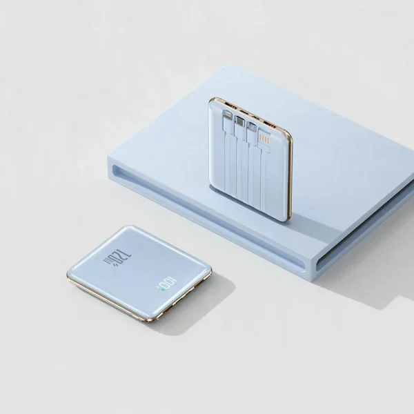 Power Bank 20000mAh Ultra Thin Portable Charger with Built-in Cable Large Capacity Super Fast Charging Powerbank for Smartphones