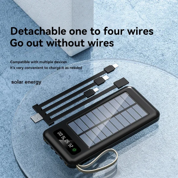 Solar Power Bank 50000mAh Large Capacity Mobile Power Fast Charging Battery Dual Usb 4 Cables LED Digital Display For IPhone