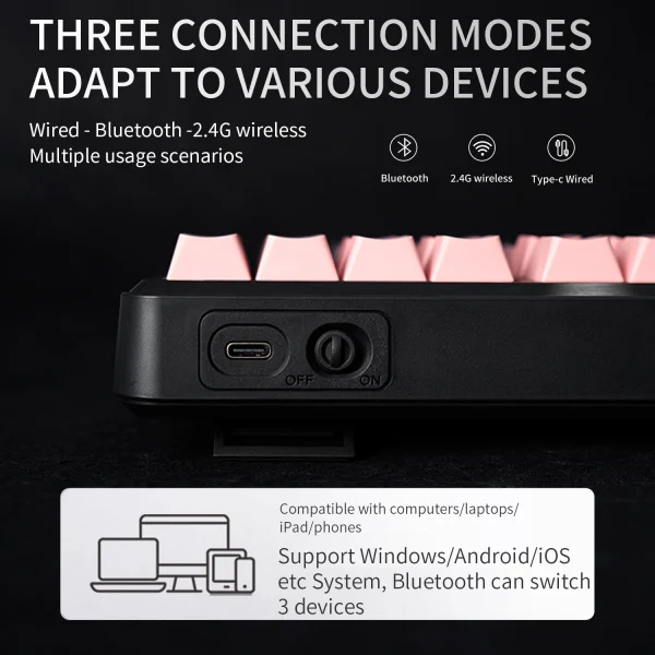 V108 Pro Bluetooth Keyboard  Wired&Wirel 2.4G Full Layout RGB Backlit Low Noise for Office gaming Membrane Keyboard