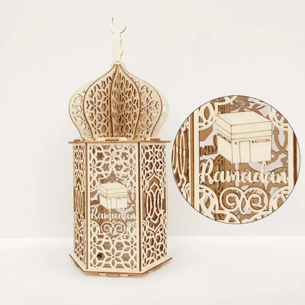 Eid Mubarak Wooden Pendant LED Candles Light