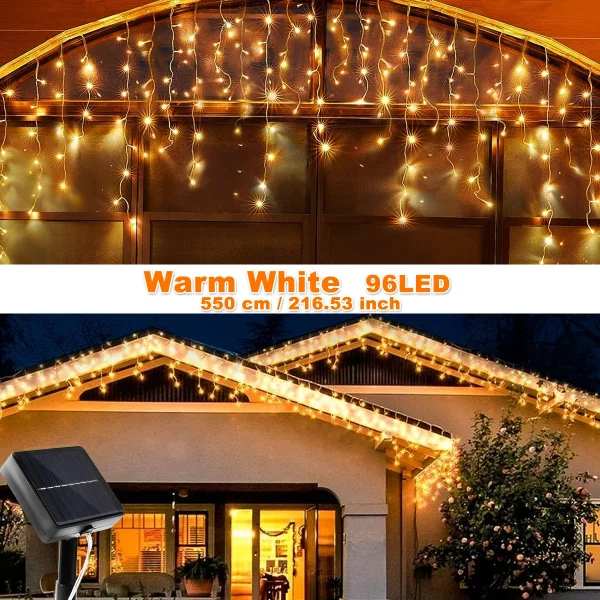 LED Outdoor Solar Icicle Lights Waterproof Christmas 8 Lighting Modes