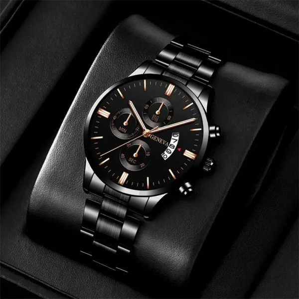 Men Stainless Steel Quartz Business Calendar Watch