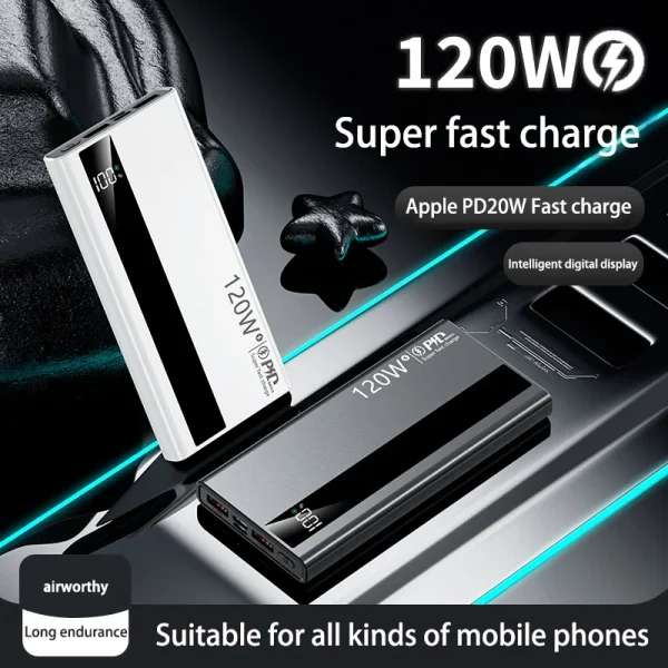 500000mAh High Capacity Power Bank 120W Super Fast Charging Portable External Battery Powerbank for iPhone Huawei