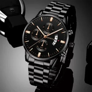 Men Stainless Steel Quartz Business Calendar Watch