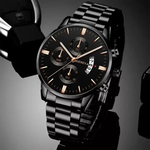 Men Stainless Steel Quartz Business Calendar Watch