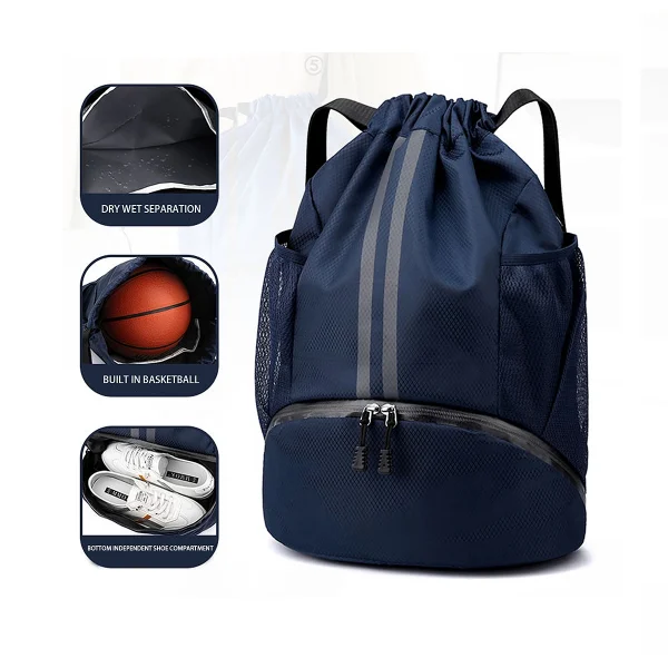 Drawstring Sports Backpack with Wet Dry Pocket