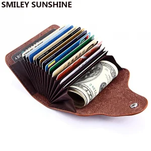 Genuine Leather Unisex Business Card Holder Wallet Bank Credit Card Case id