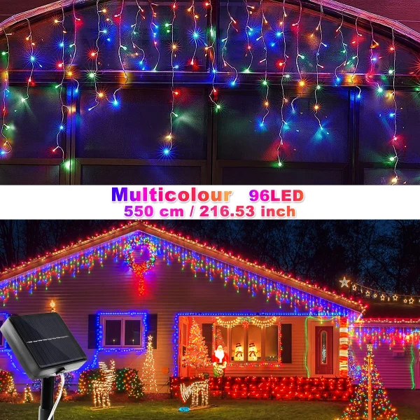 LED Outdoor Solar Icicle Lights Waterproof Christmas 8 Lighting Modes