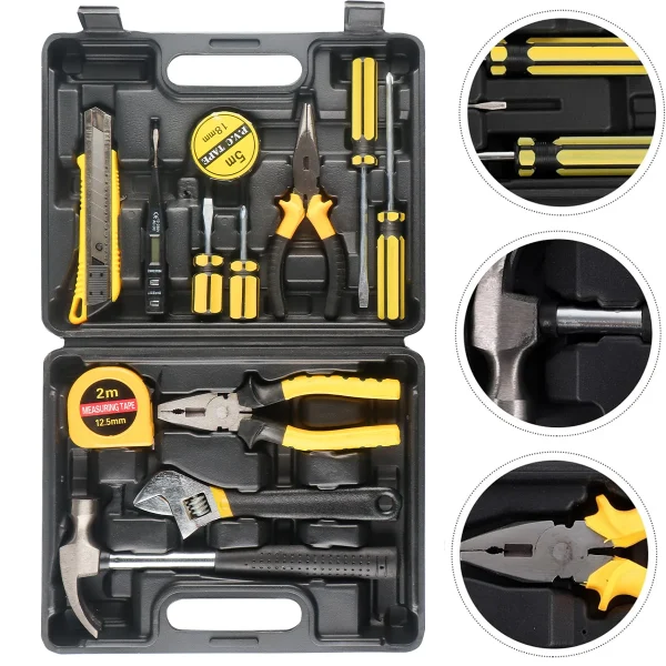 8/9/12/13Piece Tools Set General House. Kit with Plastic Toolbox Storage