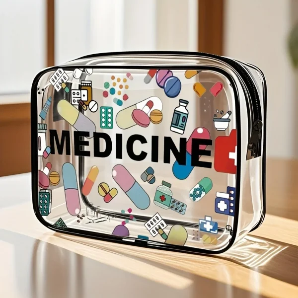 Medicine Cosmetic Bag Women Large Capacity Travel Organizer Easy Wipe Clean Toiletry Pouch Daily Use Trip Toiletry Travel Bag