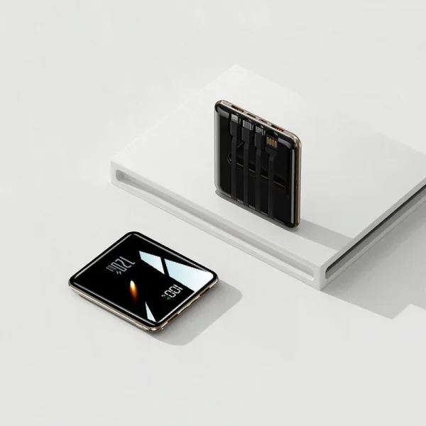 Power Bank 20000mAh Ultra Thin Portable Charger with Built-in Cable Large Capacity Super Fast Charging Powerbank for Smartphones