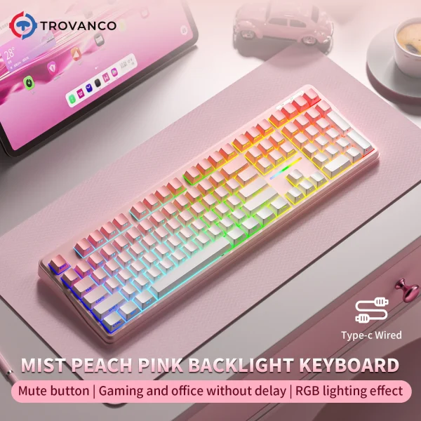 V108 Pro Bluetooth Keyboard  Wired&Wirel 2.4G Full Layout RGB Backlit Low Noise for Office gaming Membrane Keyboard