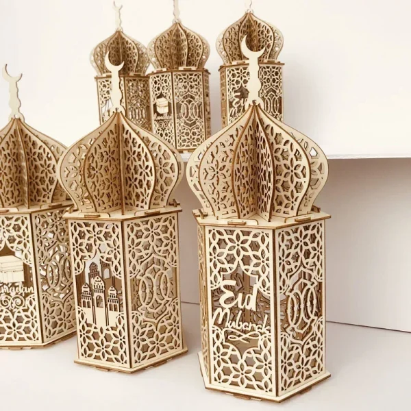 Eid Mubarak Wooden Pendant LED Candles Light