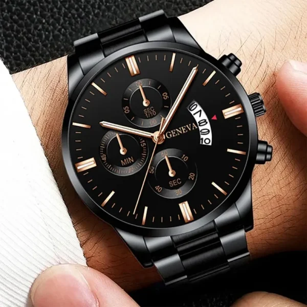 Men Stainless Steel Quartz Business Calendar Watch