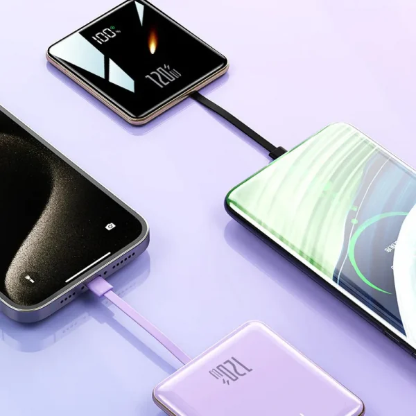 Power Bank 20000mAh Ultra Thin Portable Charger with Built-in Cable Large Capacity Super Fast Charging Powerbank for Smartphones