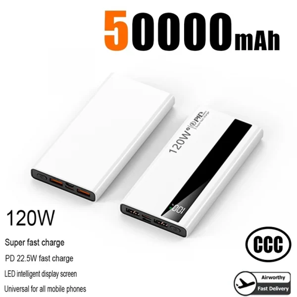 120W Power Bank 500000mAh High Capacity Super Fast Charging Power Bank Portable External Battery Charger For iPhone17 16 Huawei