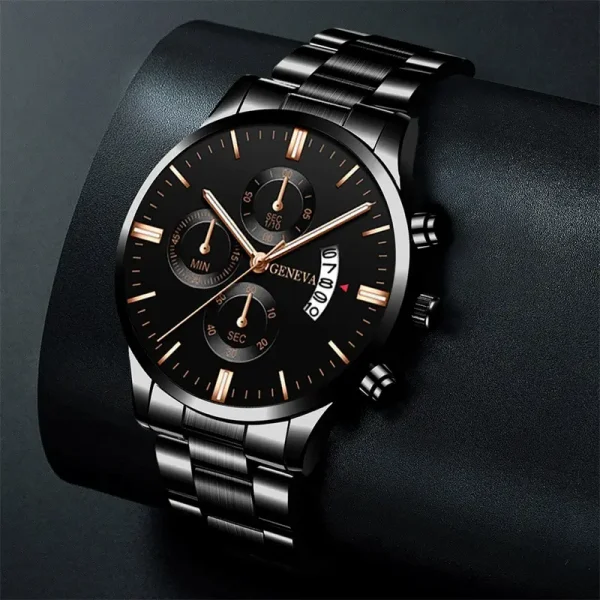 Men Stainless Steel Quartz Business Calendar Watch