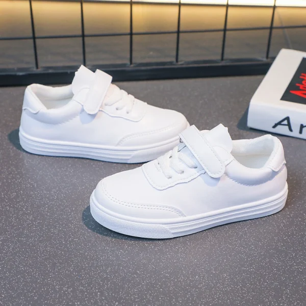 Children Casual Shoes White Pu Leather Plain Design