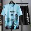 Summer leisure Men set Manga Graffiti Tees T-shirt+shorts 2-pieces