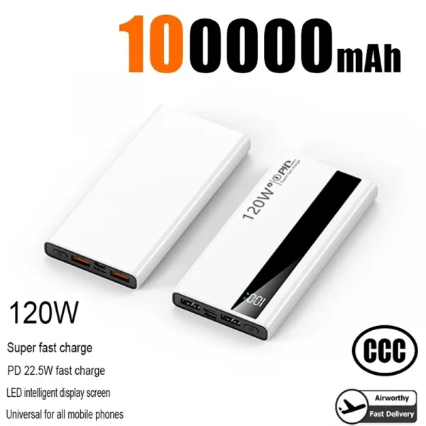 120W Power Bank 500000mAh High Capacity Super Fast Charging Power Bank Portable External Battery Charger For iPhone17 16 Huawei
