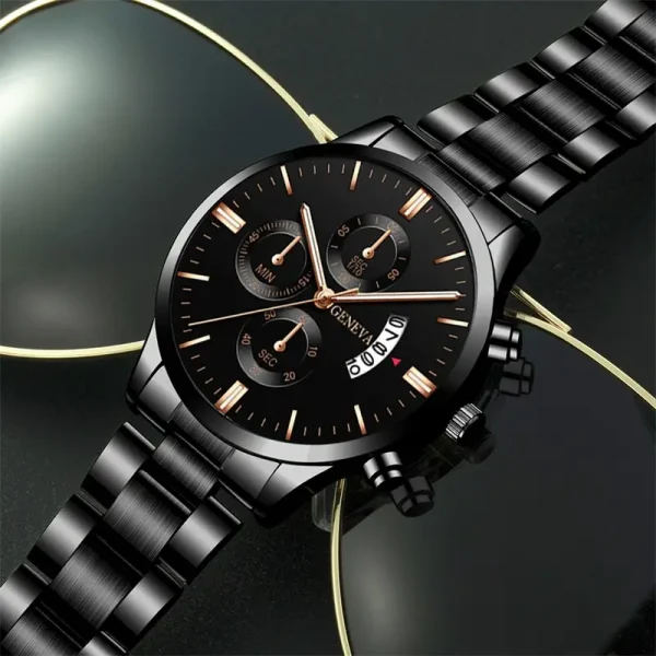 Men Stainless Steel Quartz Business Calendar Watch
