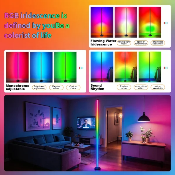 LED Atmosphere Floor Lamp, Music Rhythm Dynamic Lighting, Bluetooth