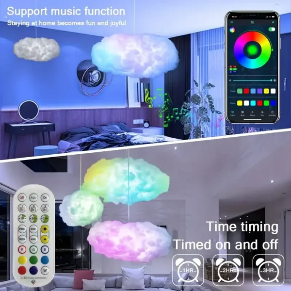 DIY Cloud LED Light Music Sync Multicolor RGBIC Lights Remote&amp