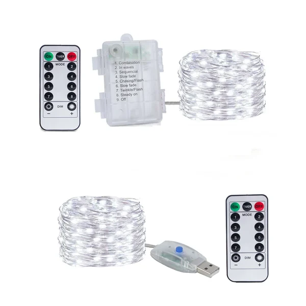 Silver Wire LED Fairy String Lights USB 5M 10M 20M