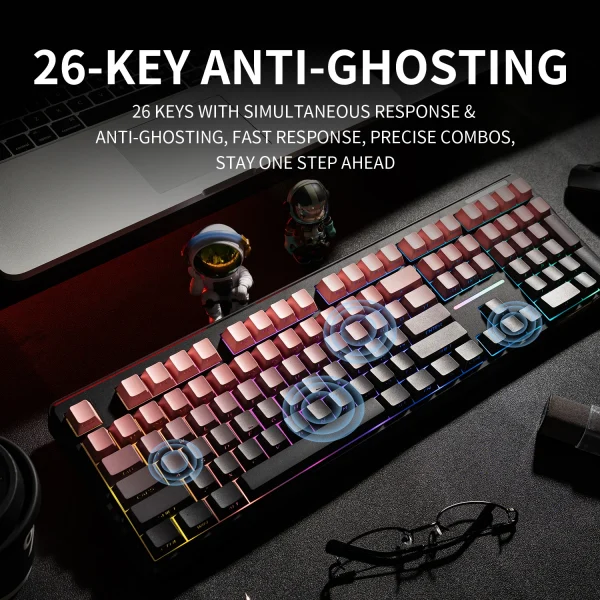 V108 Pro Bluetooth Keyboard  Wired&Wirel 2.4G Full Layout RGB Backlit Low Noise for Office gaming Membrane Keyboard