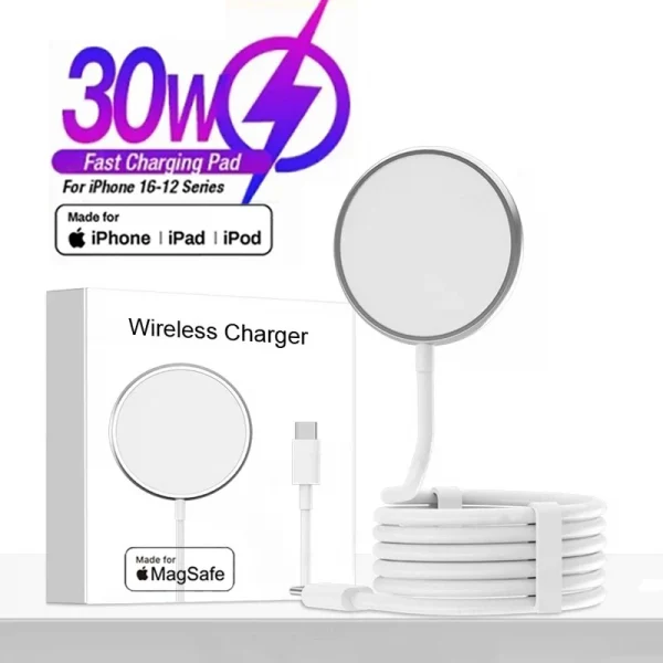 Sa6c47fd91e6346b4b48b5e3cded0ffd3m.webp شاحن لاسلكي أصلي لهاتف آيفون 15 16 14 13 12 11 برو ماكس X XS XR 8 بلس شحن سريع من النوع C كابل برق للشحن