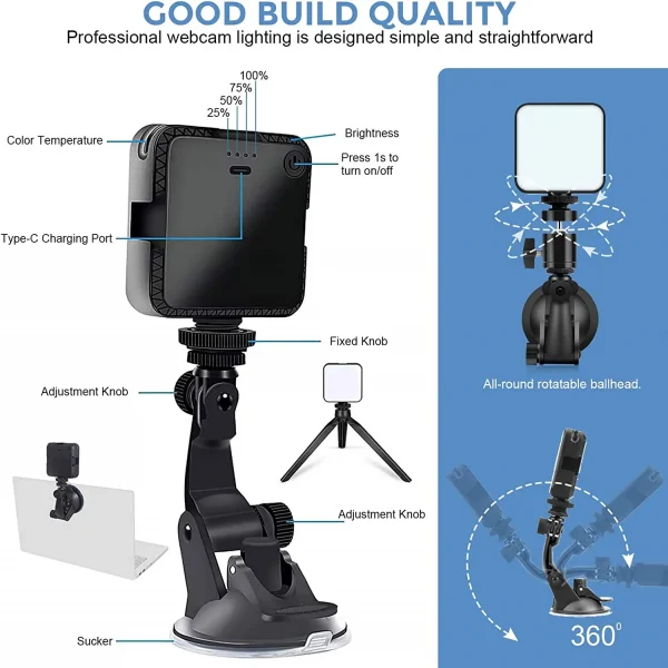 LED Selfie Light with Mirror Suction Cup Phone Holder