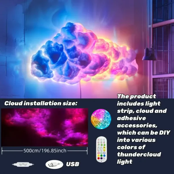 DIY Cloud LED Light Music Sync Multicolor RGBIC Lights Remote&amp