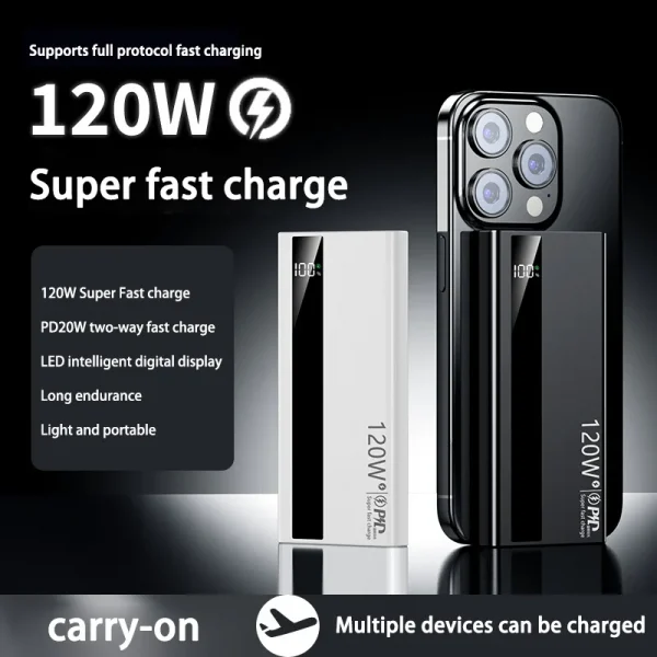 500000mAh High Capacity Power Bank 120W Super Fast Charging Portable External Battery Powerbank for iPhone Huawei