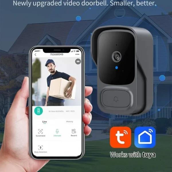 Smart Wireless Video Doorbell Camera Alarm Security Remote Monitoring Two-Way Intercom High Definition Night Vision for Home