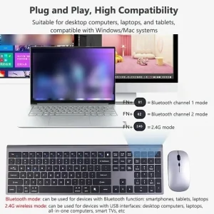 Bluetooth 5.0 & 2.4G Wireless Keyboard and Mouse Combo Multimedia Keyboard Mouse Set for iPad Macbook Android Laptop PC TV